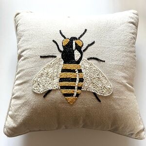 Bee Embroidered Throw Pillow